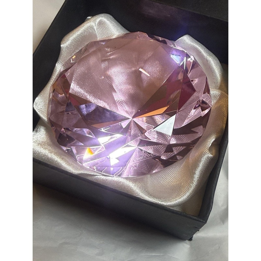 VTG Pink Glass Faceted Diamond Paperweight W/Original Box - Signed By Rosenthal - Picture 10 of 11